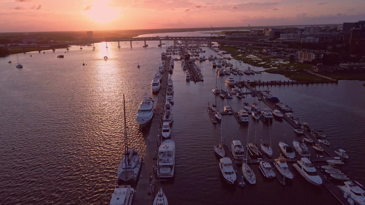 Aerial waterfront view in the Charleston area